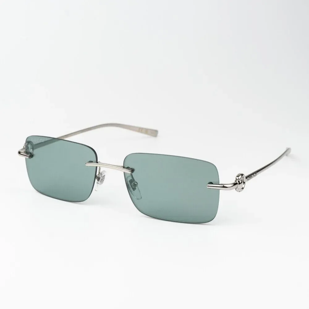 Gucci Men Sunglasses Silver Green Mirror Rectangle GG1703S 002 BRAND NEW